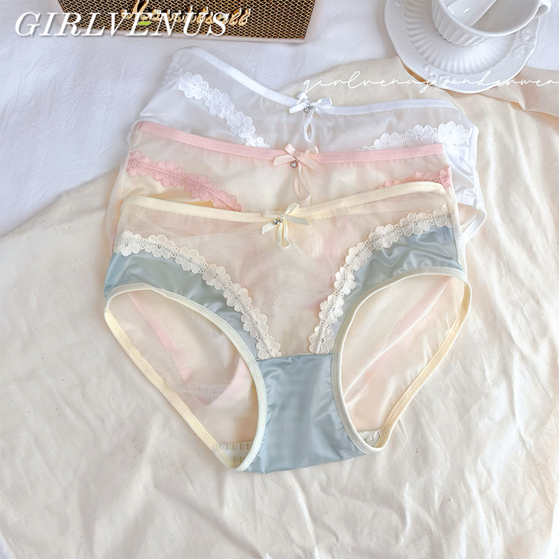 GIRLVENUS缎面蕾丝内裤女款2025新款爆款秋冬性感低腰包臀内裤5