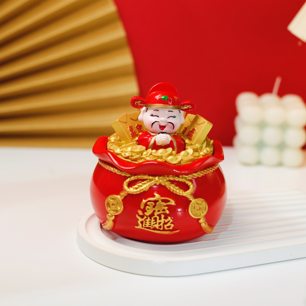 新款大容量收纳罐摆件创意吉祥财神钱袋子储蓄罐托盘客厅家居礼品