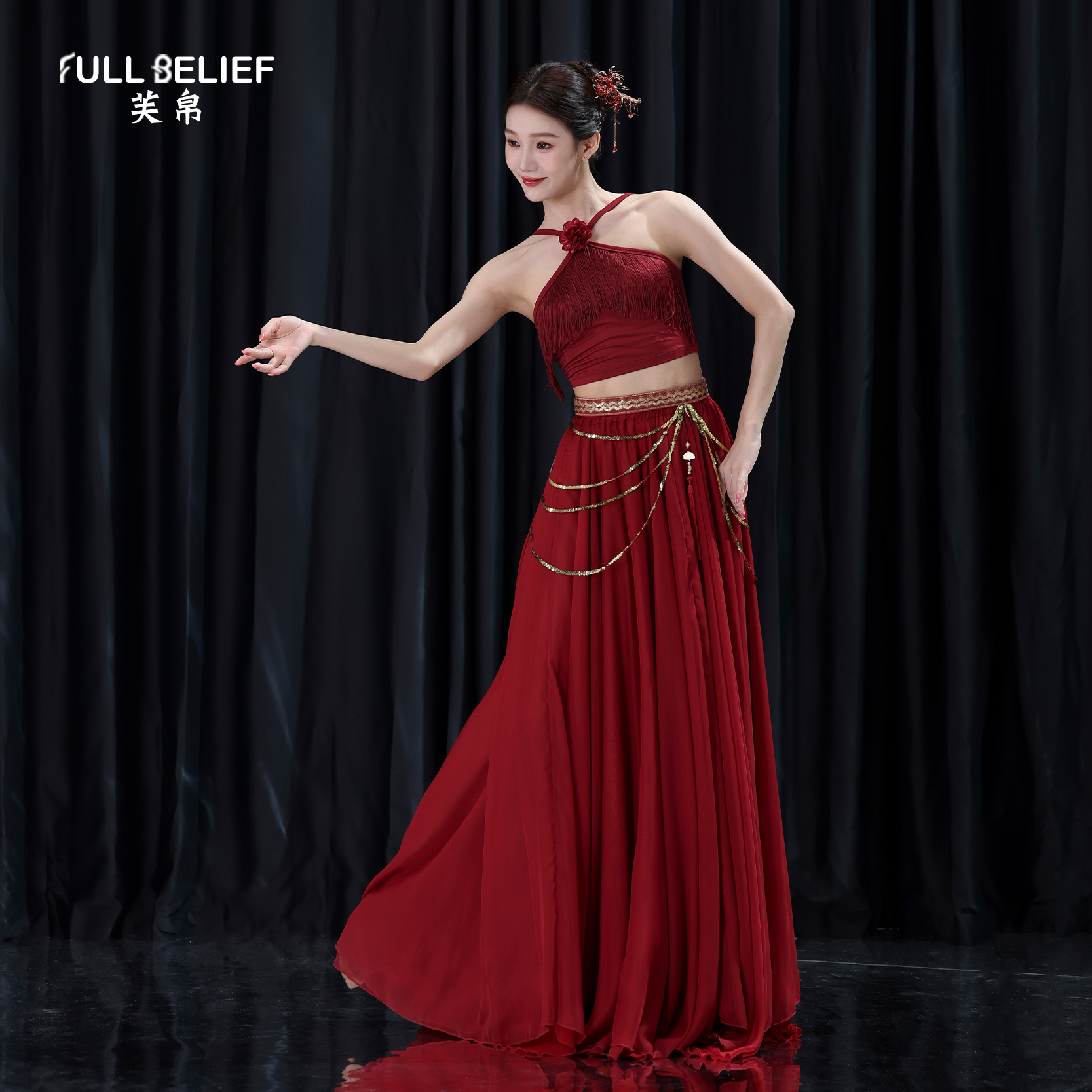 芙帛古典舞蹈服装新中式流苏挂脖吊带可外穿现代舞练功服内搭上衣