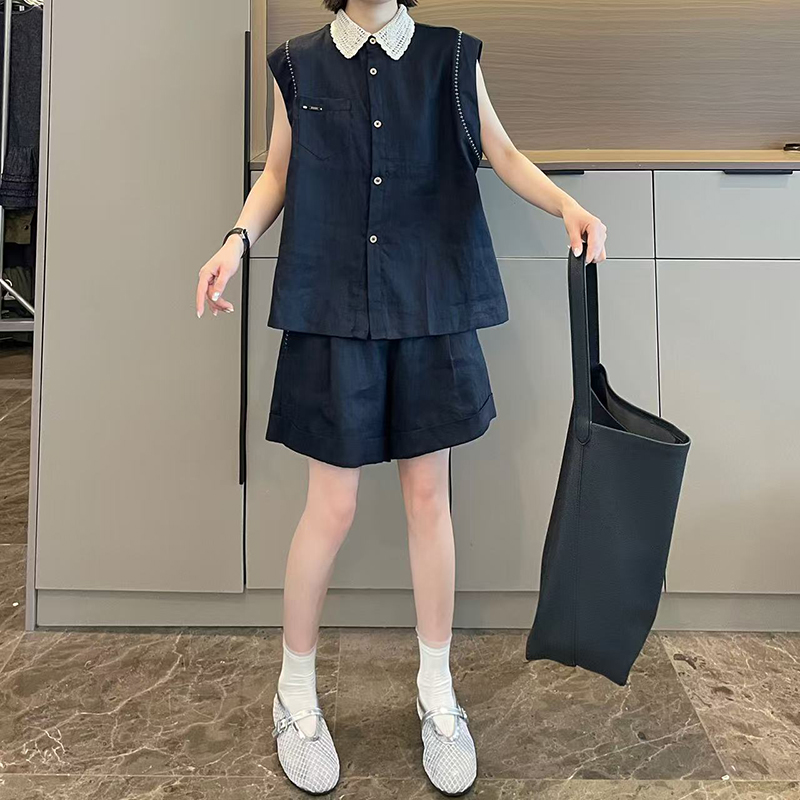 针织翻领马甲短裤套装女2026夏季新款减龄潮流无袖上衣短裤两件套