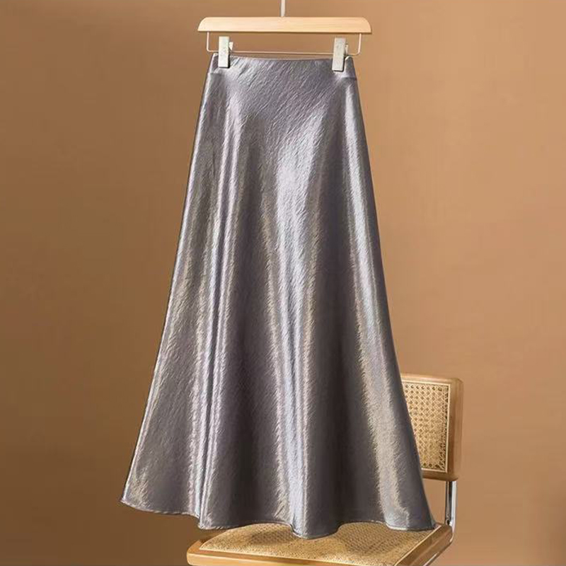 拉夏贝尔高端醋酸包臀半身鱼尾裙女2025夏新款高腰显瘦垂感长摆裙