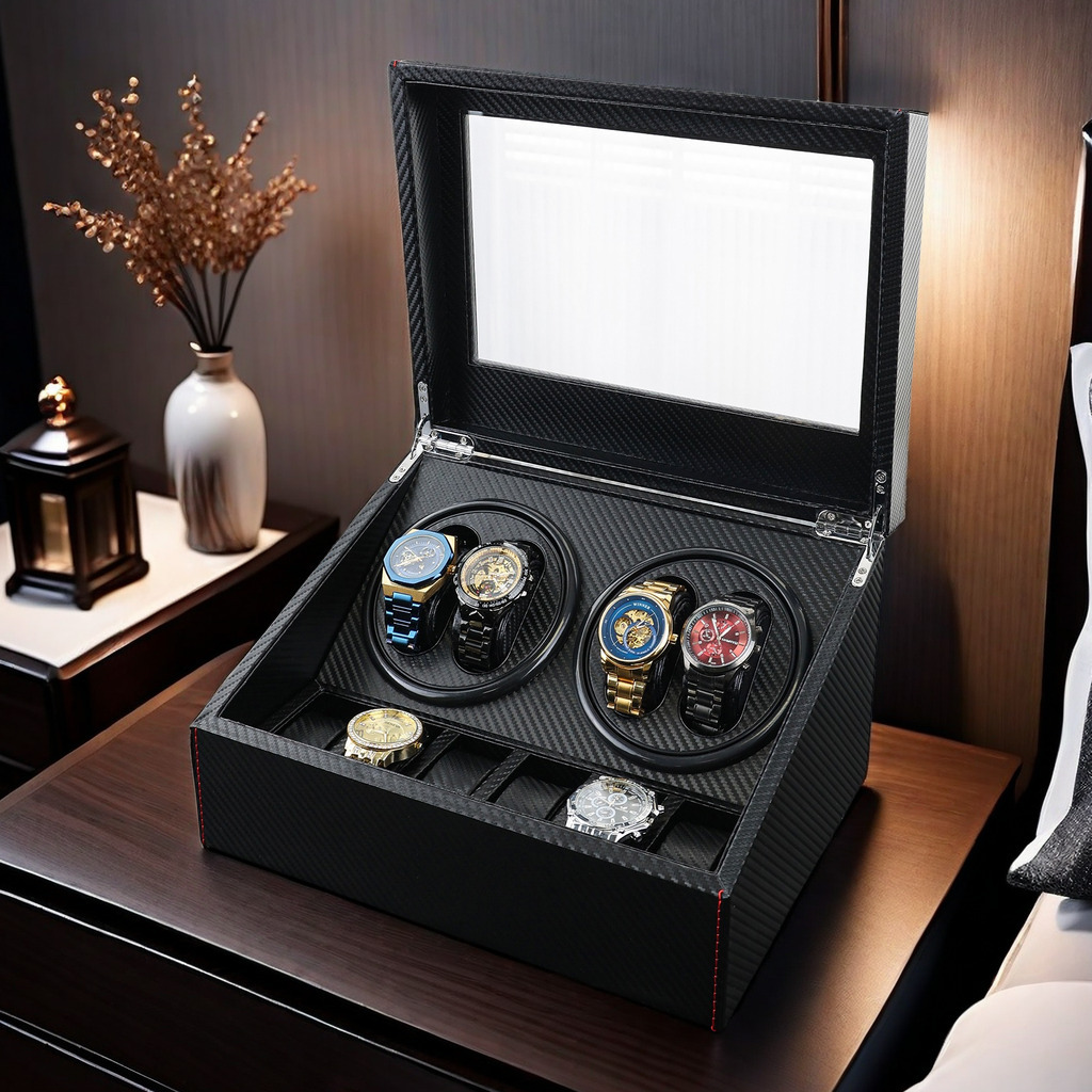 高档碳纤维摇表器多位双头自动上链马达首饰盒转表器机械表收纳盒