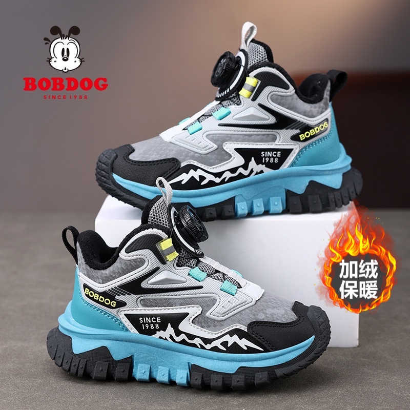 巴布豆童鞋男童棉鞋2025秋冬季新款儿童运动鞋皮面加绒保暖二棉鞋