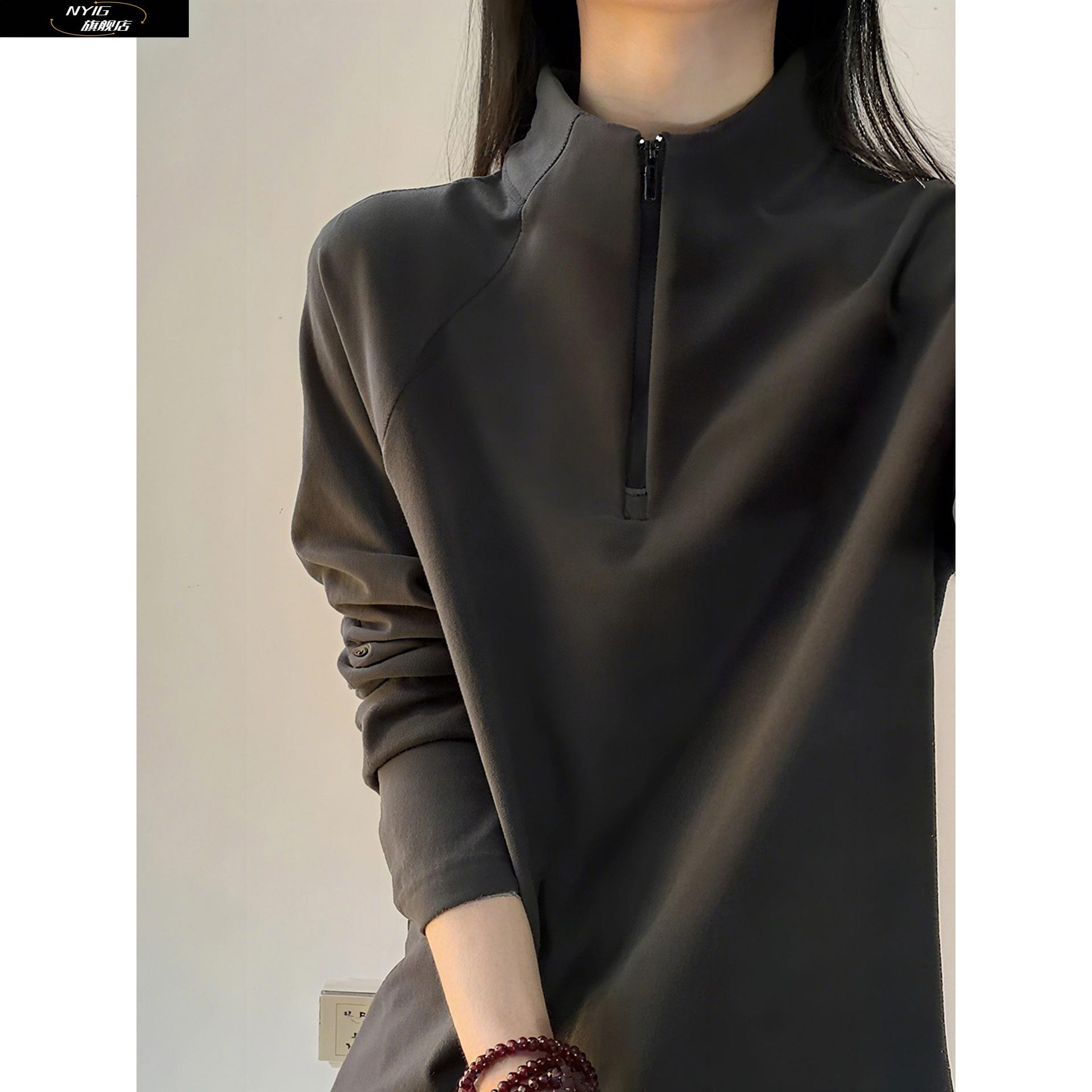 半拉链德绒打底衫男冬季保暖卫衣秋冬内搭美式重磅双面绒长袖t恤