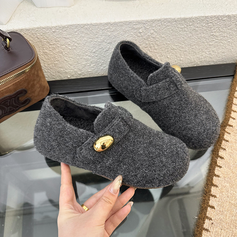 勃肯鞋女毛呢秋冬2025新款厚底增高休闲鞋百搭包头穆勒鞋棉鞋