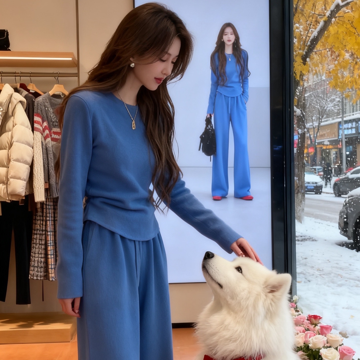 2025新款韩系潮流慵懒温柔可爱德绒上衣时尚宽松德绒卫裤网红套装