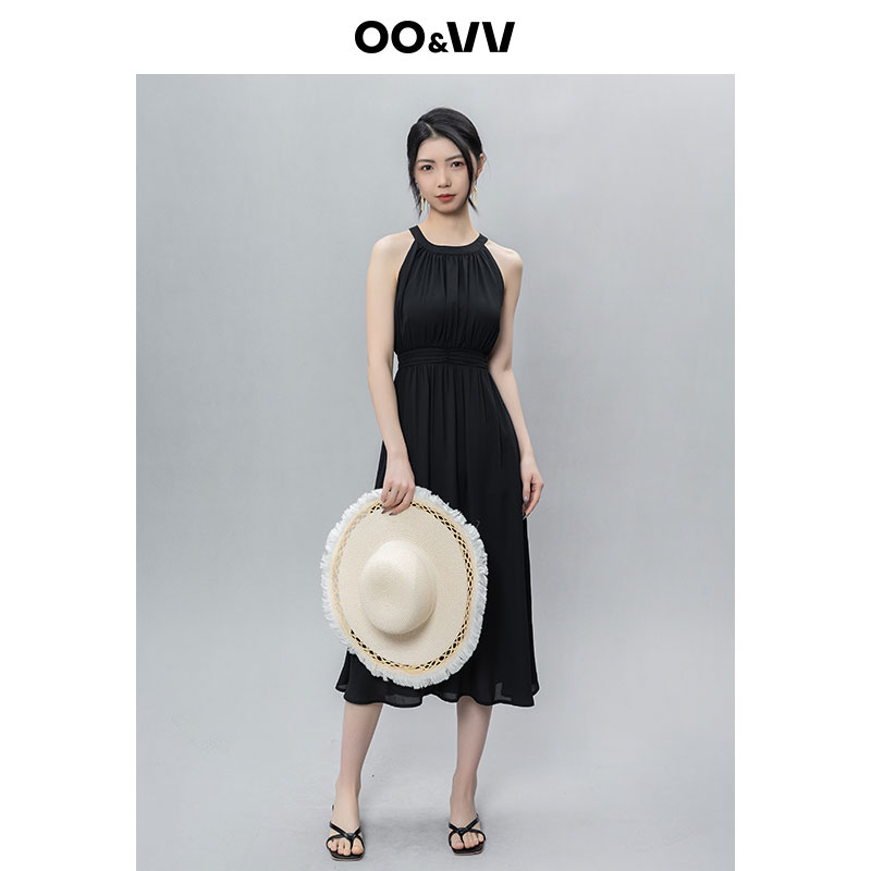 OO&VVA字裙无袖不褪色套头挂脖连衣裙性感夏季度假风美式