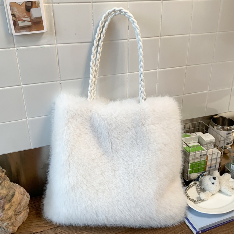 秋冬手拎毛茸茸包包女潮大容量通勤毛毛手提包百搭单肩毛绒托特包
