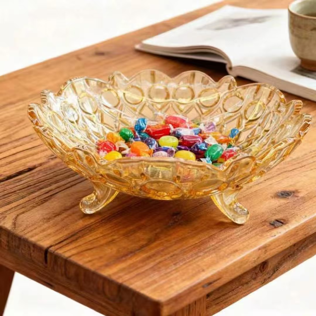 欧式琥珀色玻璃水果盘家用客厅创意零食坚果收纳盘玻璃果盘