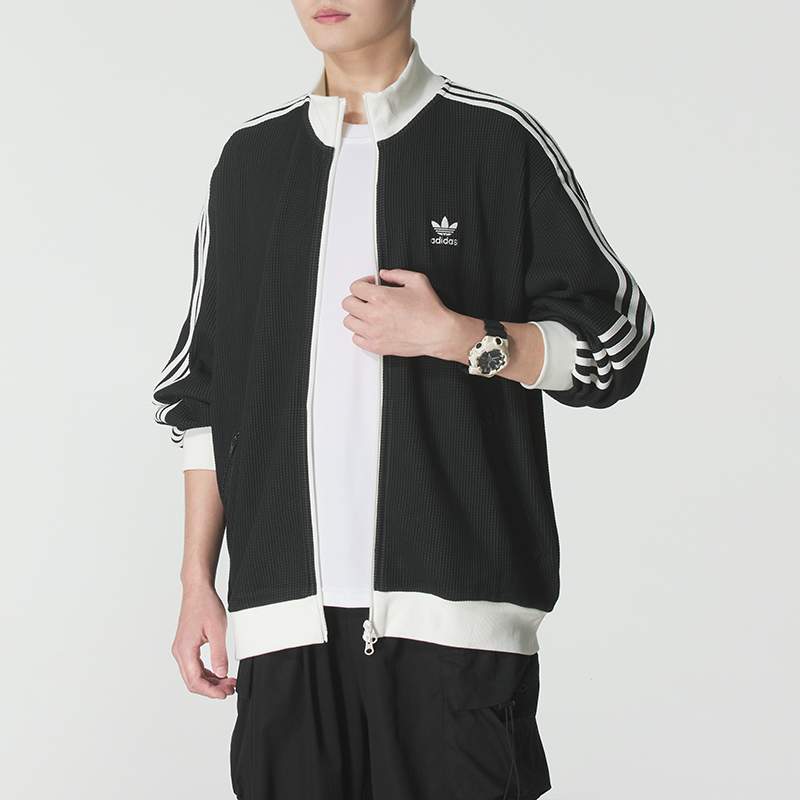 【流光风】阿迪达斯三叶草针织夹克男装新款华夫格运动服外套KC2619