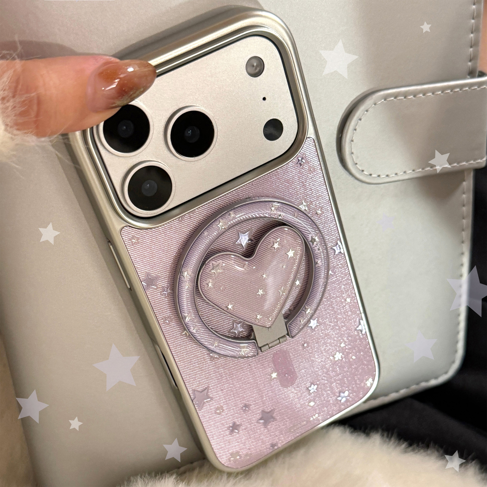 鎏金高级紫色星河磁吸支架适用苹果17promax手机壳15iphone1614硬