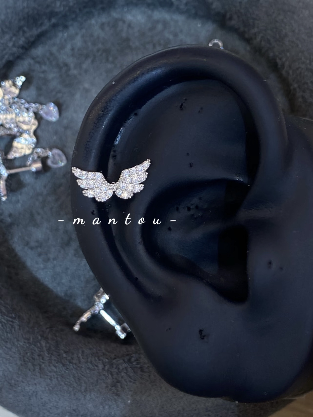 铜合金锆石耳饰 甜美满锆翅膀爱心长链条-可拆｜耳垂耳蜗耳骨耳饰