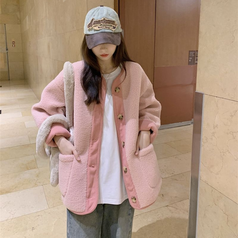 上衣加绒夹克新款网红款洋气冬季绒厚开衫长袖休闲宽松型外套小