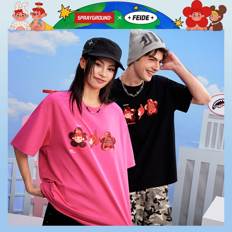 【FEIDE联名】SPRAYGROUND鲨鱼嘴短袖T恤潮流亮片休闲GC WE130210