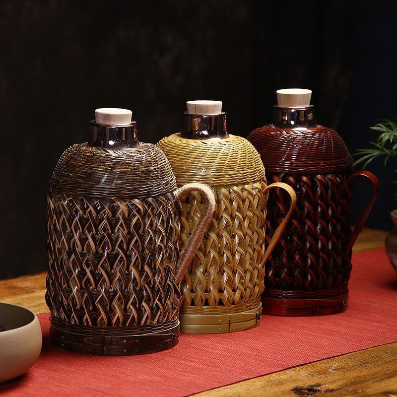 热水瓶家用手工竹编传统木塞热水壶茶室办公室保温瓶玻璃内胆水壶