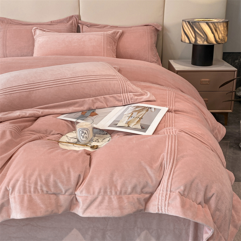 高密度婴儿暖绒埋绳款四件套秋冬季加厚双面绒被套牛奶绒床上用品