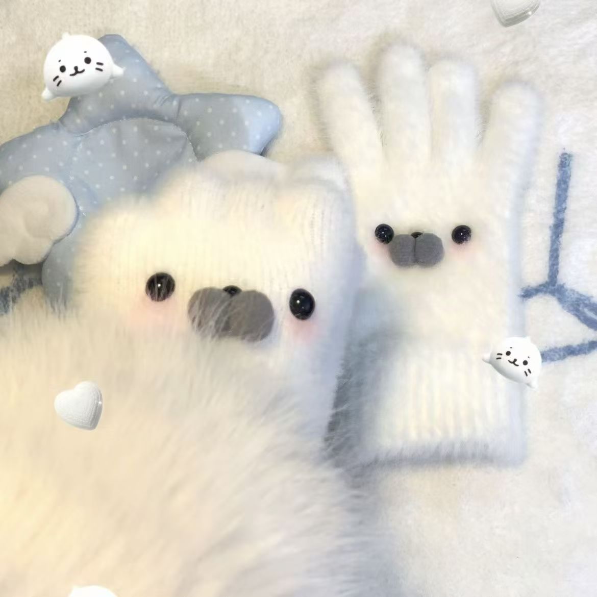 【艺凡】可爱海豹手套可爱保暖冬天骑行少女心手套