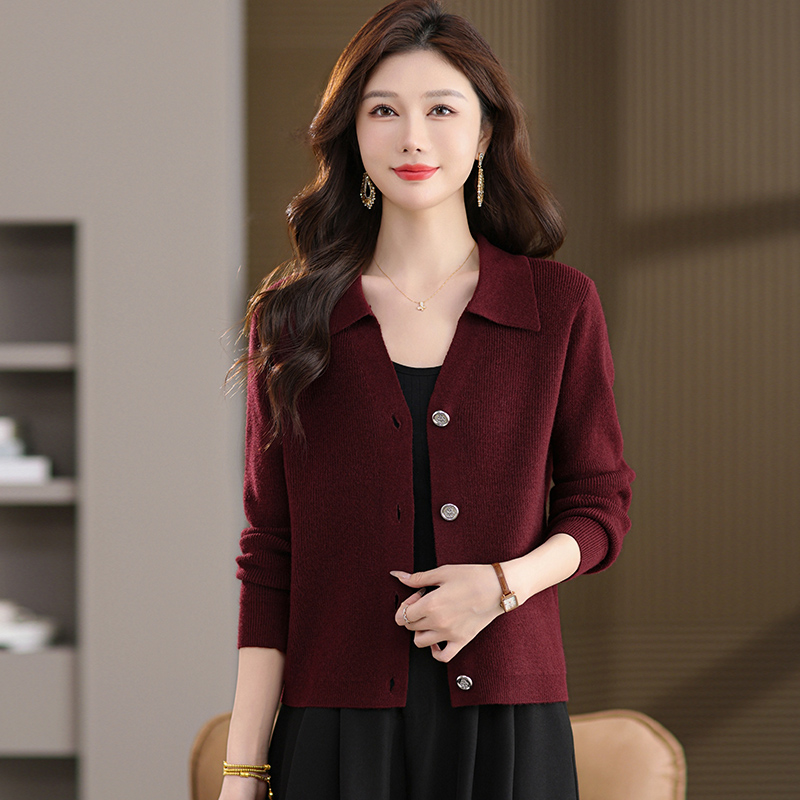 春秋新款翻领针织开衫时尚洋气小个子短款配裙子外搭上衣毛衣外套