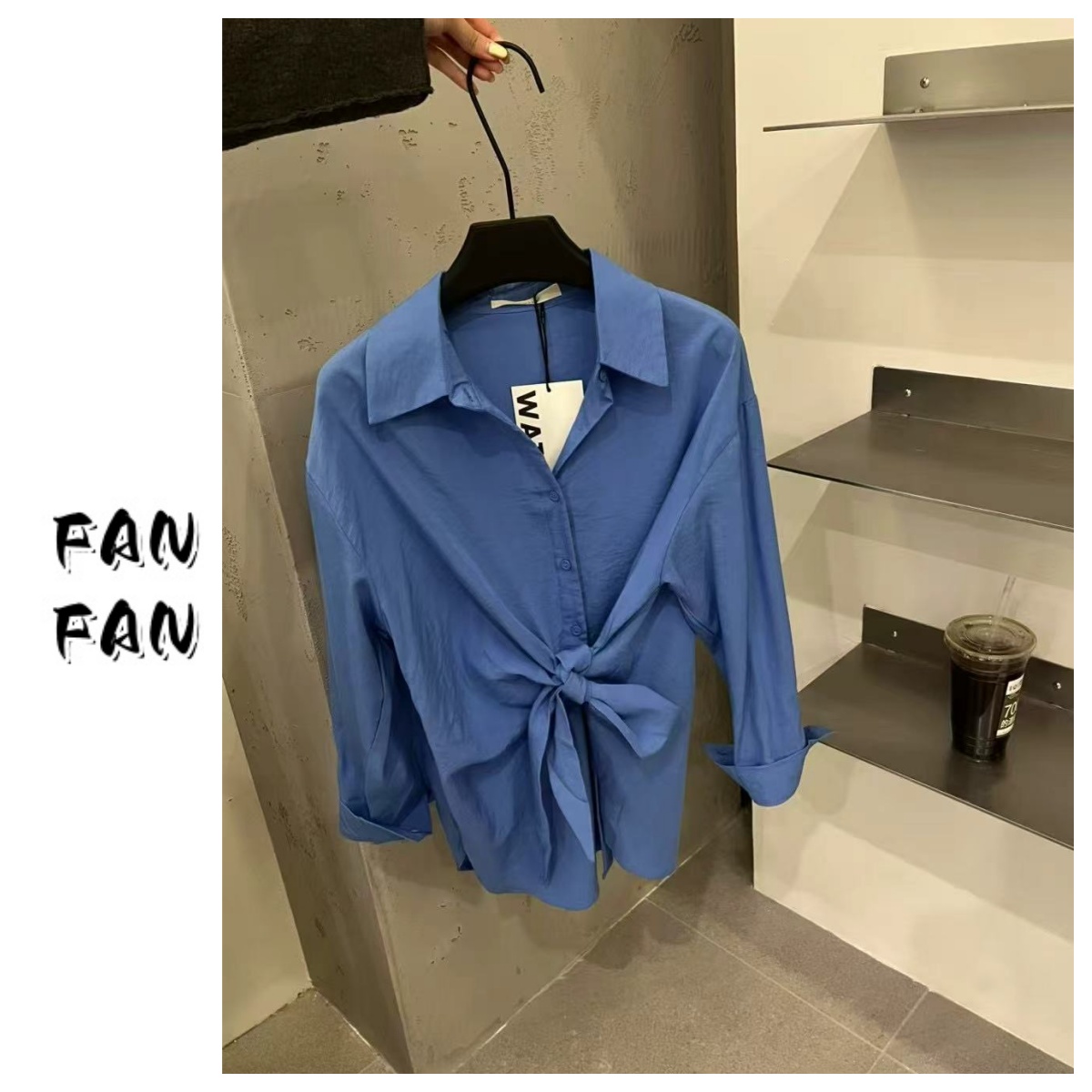 FANFAN 【侧边蝴蝶结】翻领衬衣衬衫