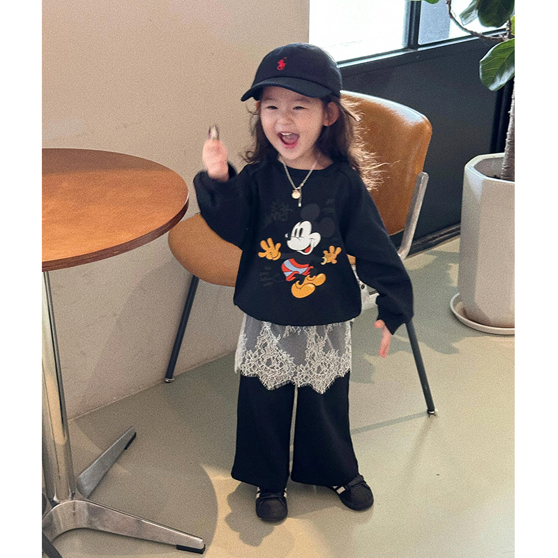 MUMUWU【送屁帘】女童秋冬卡通运动套装新款韩版童装可爱加绒两件套