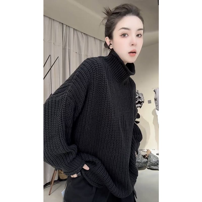 洋气百搭休闲宽松高领纯色毛衣潮2025秋季新款时尚中长款套头上衣