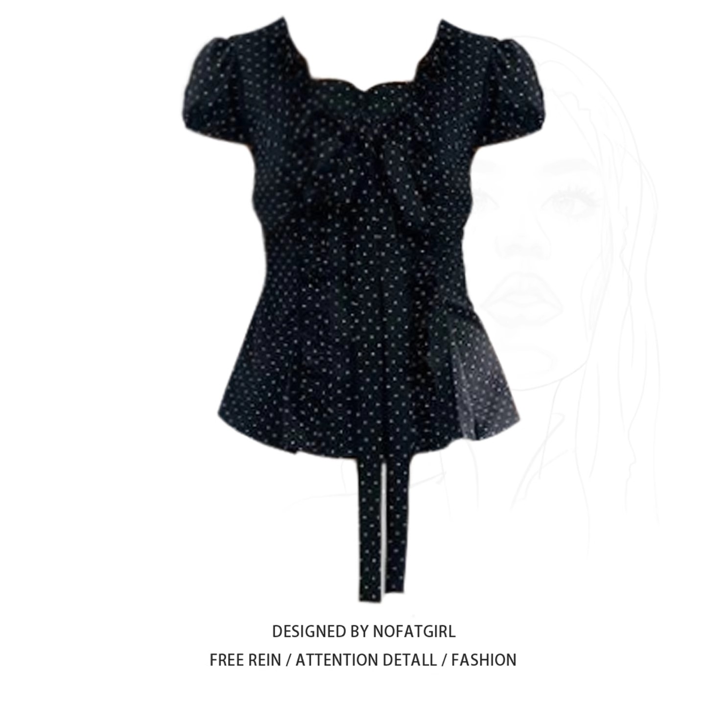 大码胖妹妹法式复古波点蝴蝶结短袖衬衫女夏季设计感褶皱收腰上衣