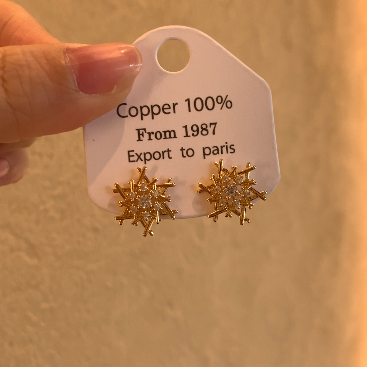 铜合金锆石耳饰 雪花飘落！金色贵气法式高级感耳钉女轻奢小众耳饰