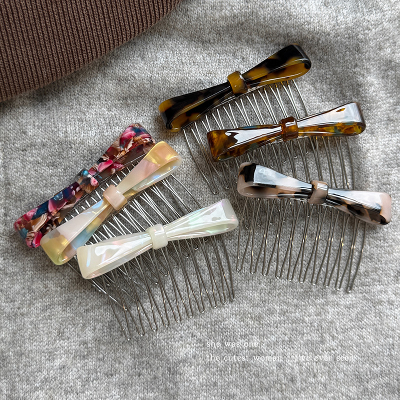 醋酸蝴蝶结发梳发夹女前额侧边齿梳刘海夹子秋冬碎发插梳防滑发卡