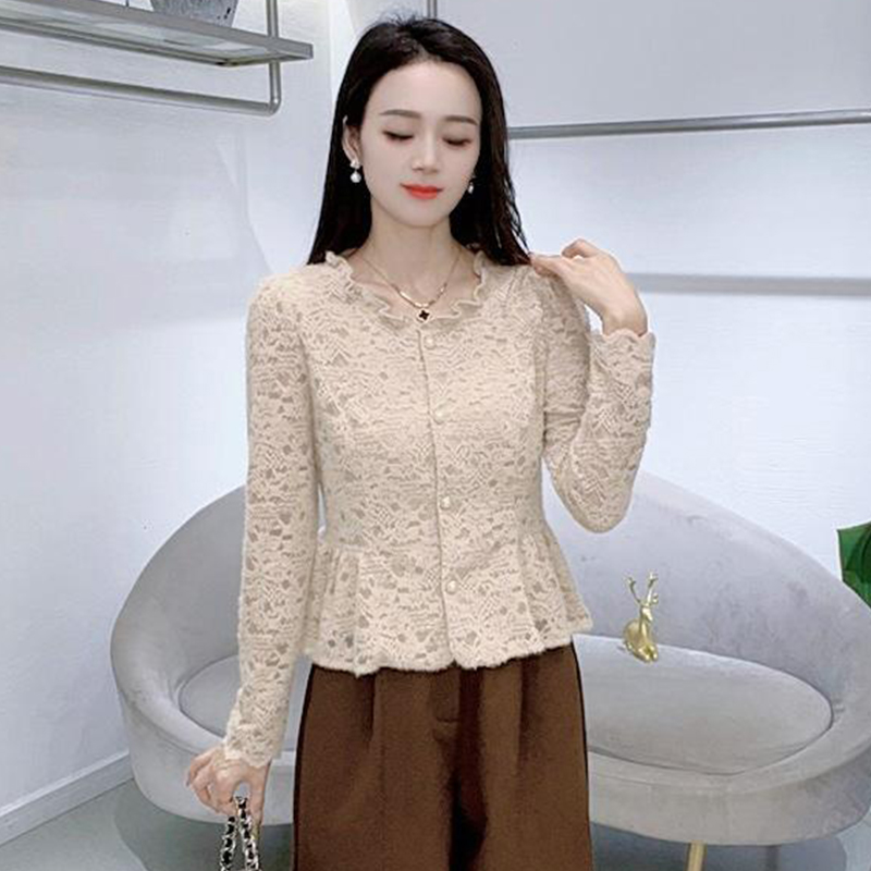 法式气质蕾丝打底衫女2025秋季新款修身显瘦百搭上衣减龄洋气小衫