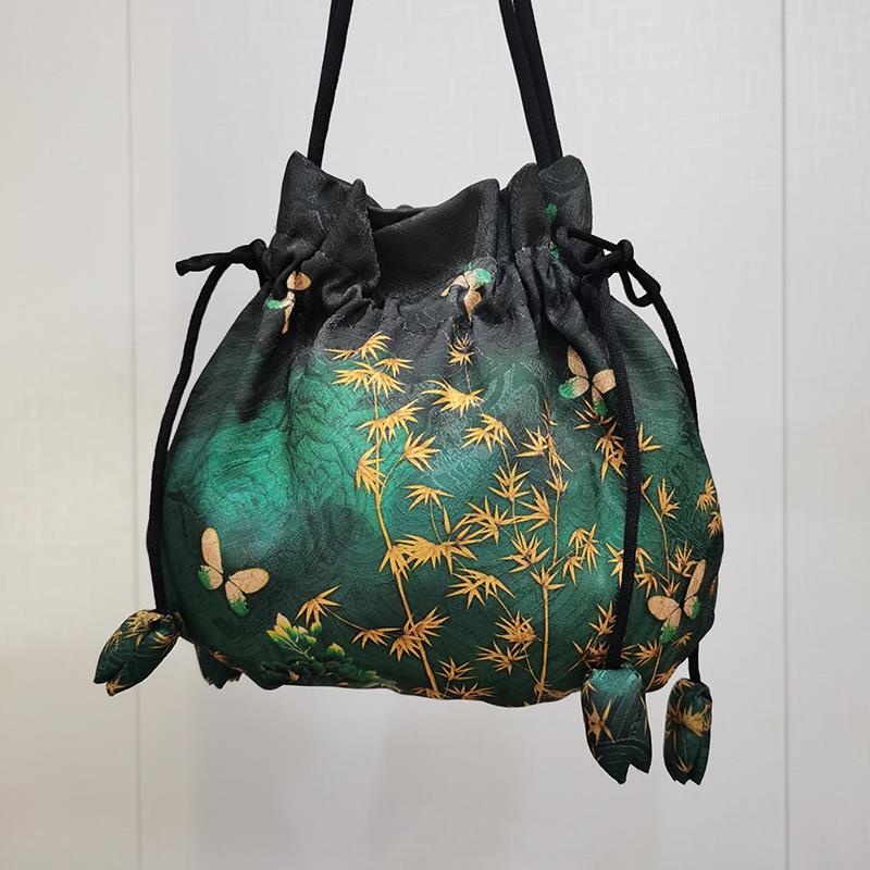 范哲萨仿香云纱包包中式国风元宝包新款龟裂纹复古水桶手拎包斜挎