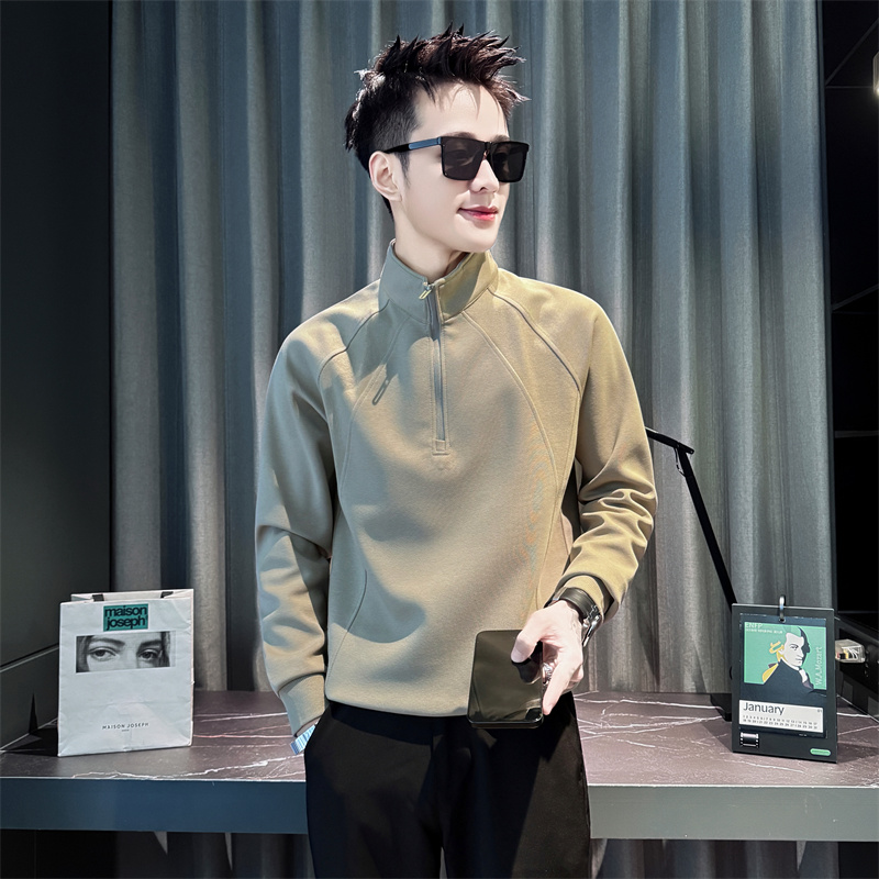 秋季新款半拉链简约休闲立领卫衣男士潮牌百搭长袖T恤打底衫外穿