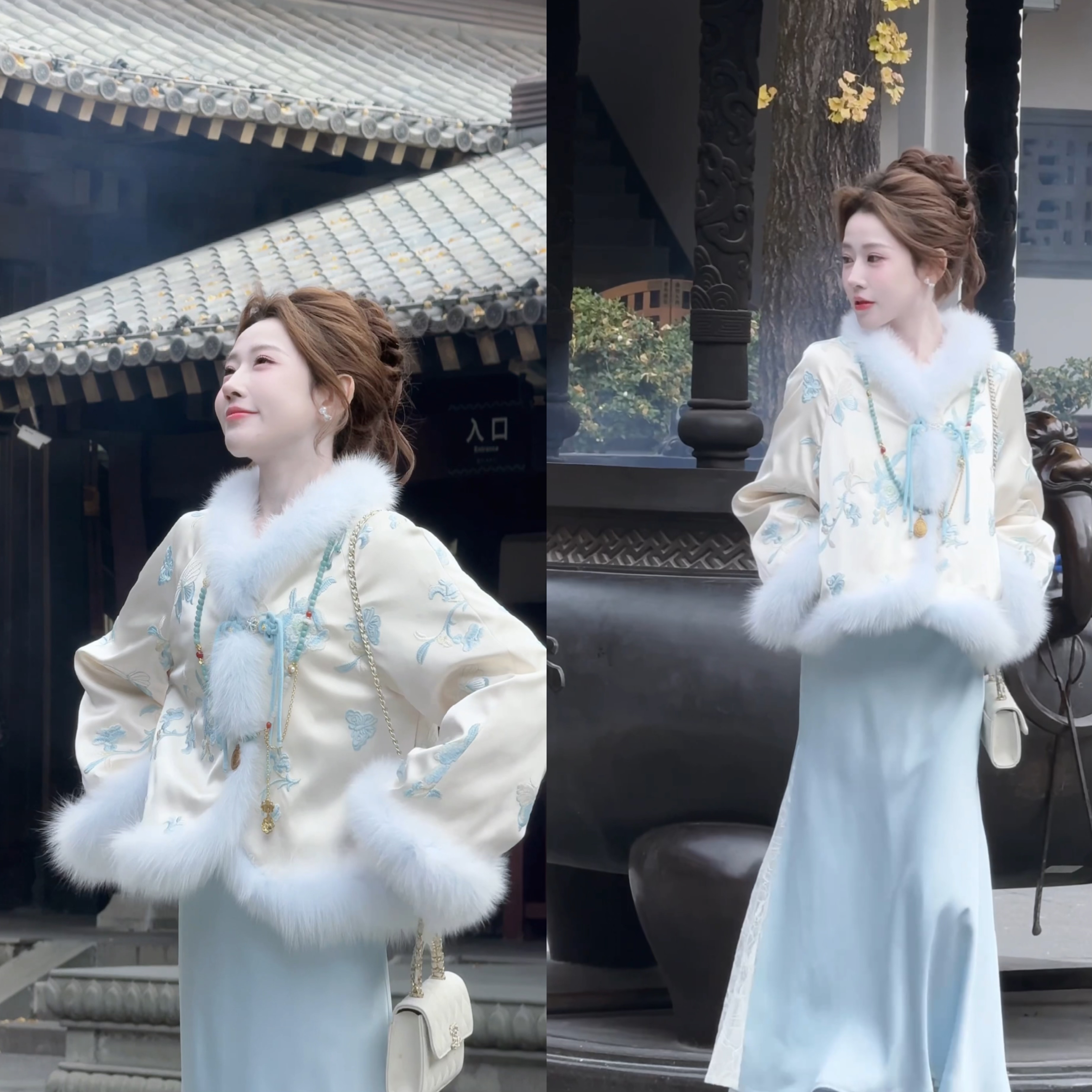 【婷婷】《月光蓝蝶 人间富贵花》狐狸毛刺绣羽绒外套套装TT2SDTH2981