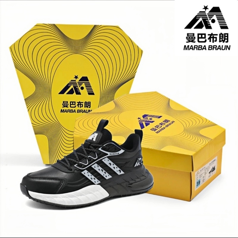 曼巴布朗秋冬轻便跑步鞋轻便皮面防水休闲运动鞋时尚通勤气垫鞋男