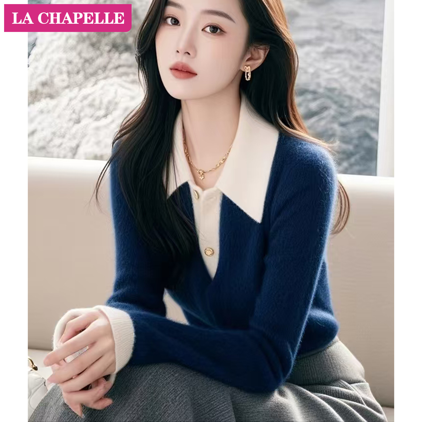 拉夏贝尔法式复古高级感针织衫女2025秋冬季新款宽松慵懒风打底衫