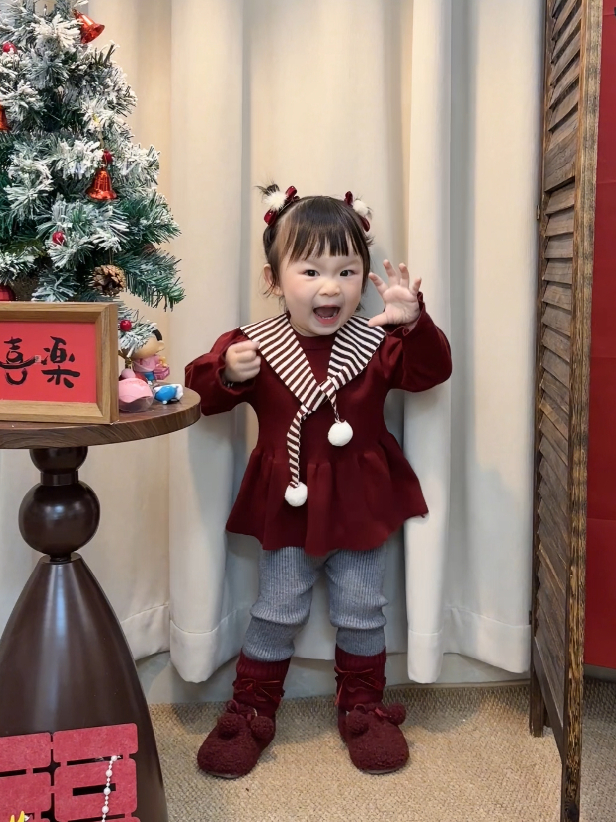 萱妈家-【红色针织三件套装】新年女宝宝拜年服日常出片装分体针织