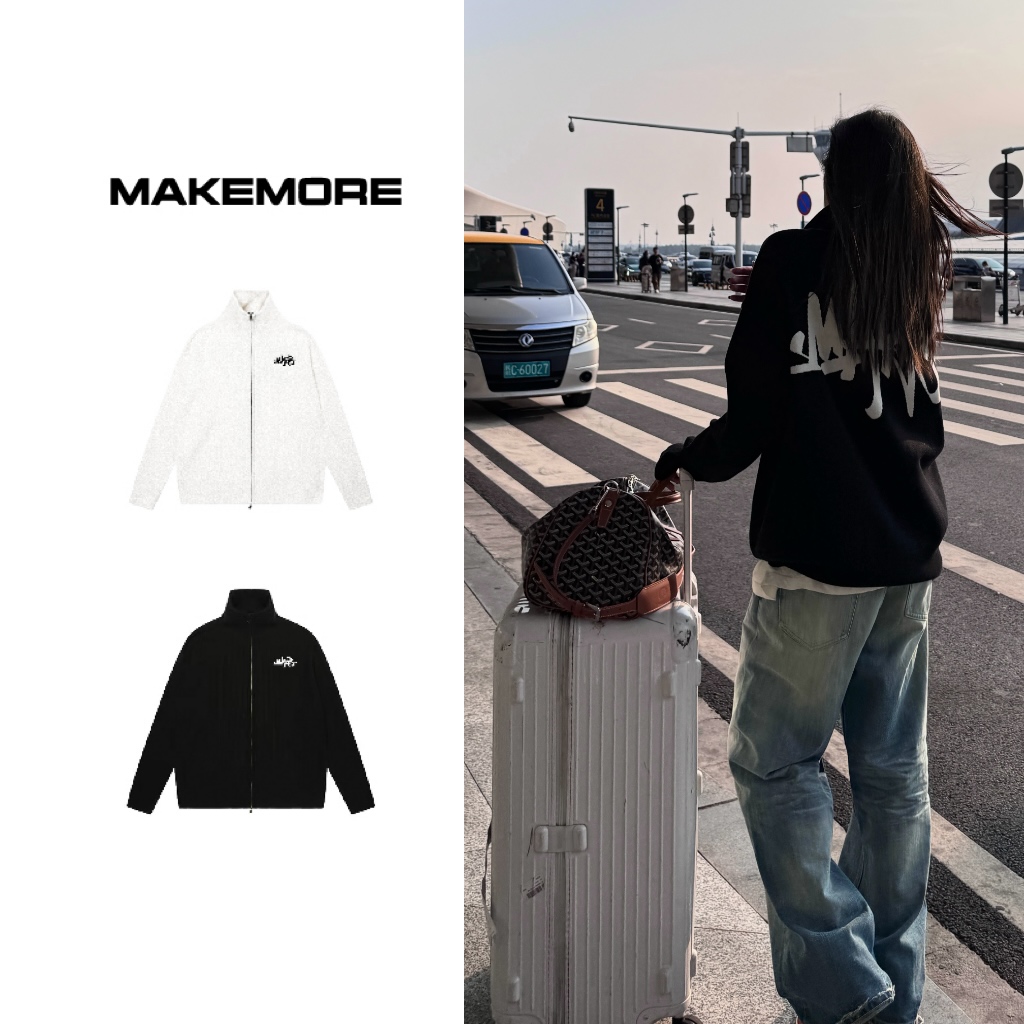 Makemore毛衣外套男秋季新款黑色慵懒高级美式情侣装针织开衫女