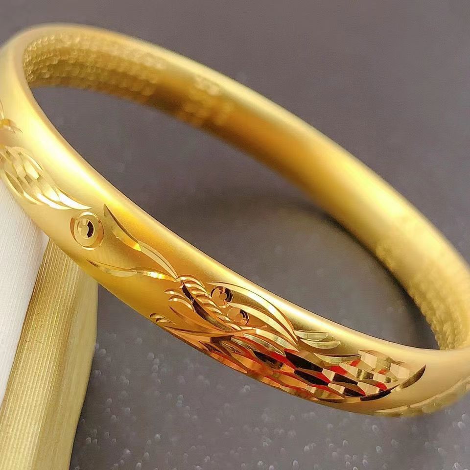 龙凤呈祥手镯精品古法心经闭口镯子仿真金实心手环