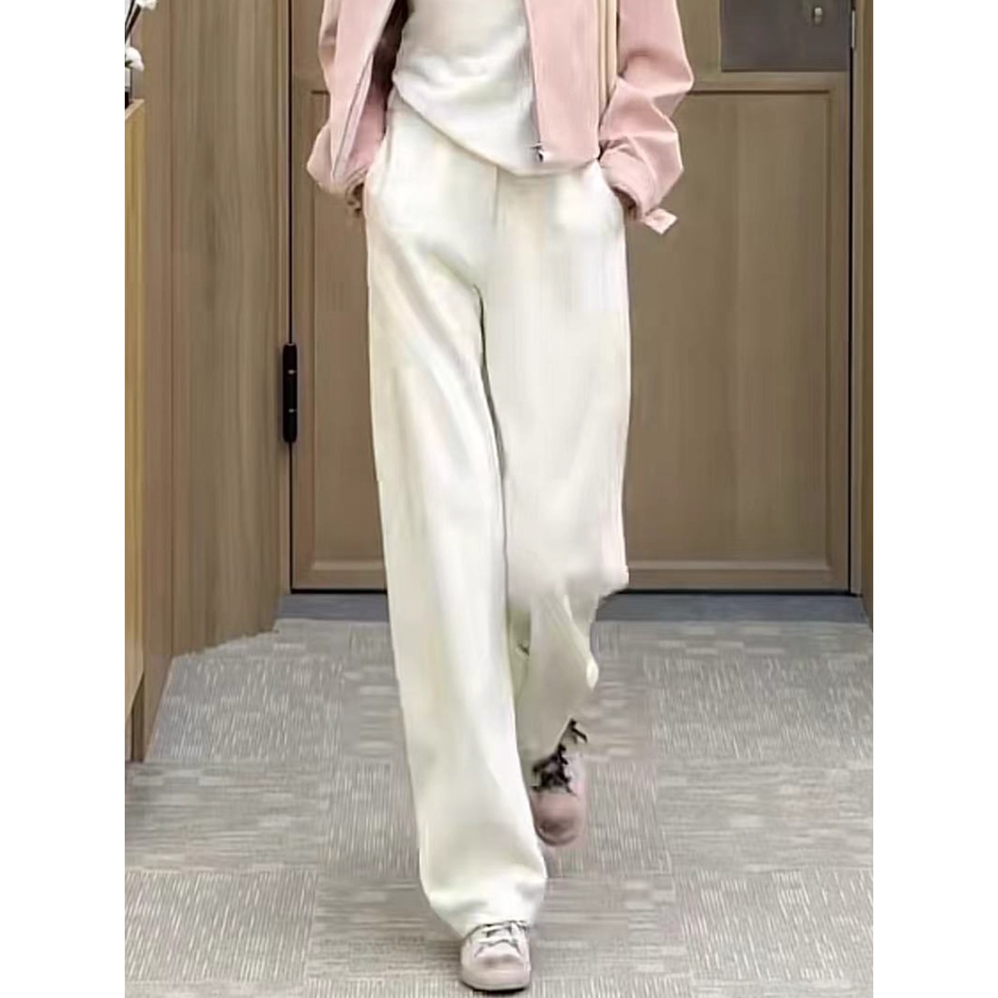 鸥纪儿女装同款高腰阔腿极简风休闲裤女秋季独特别致白色简约裤子