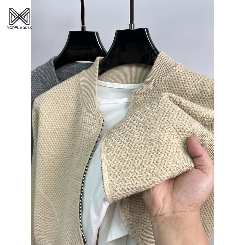 MODEK KODEK棒球领开衫针织针织衫秋冬纯色简单针织衫夹克纤细针