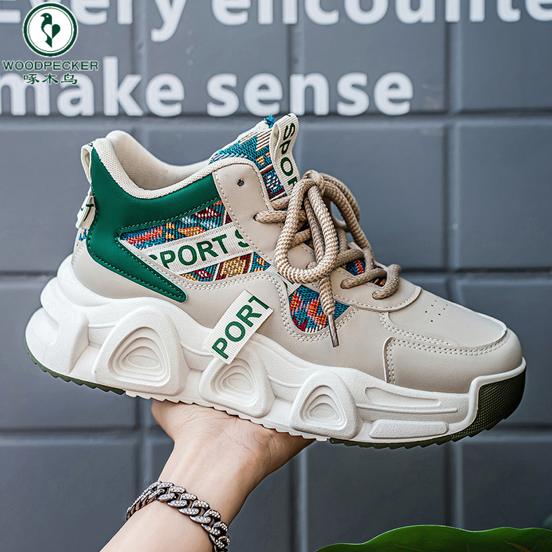啄木鸟男鞋秋冬款鞋子秋季潮流男款学生运动鞋厚底工装高帮潮鞋