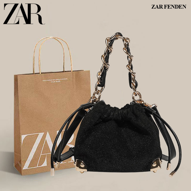 ZAR FENDEN超火爆闪银河水桶包包女2025新款百搭链条单肩斜挎包