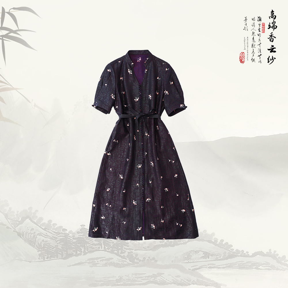 品牌新款刺绣刺绣V领收腰显瘦短袖连衣裙529513