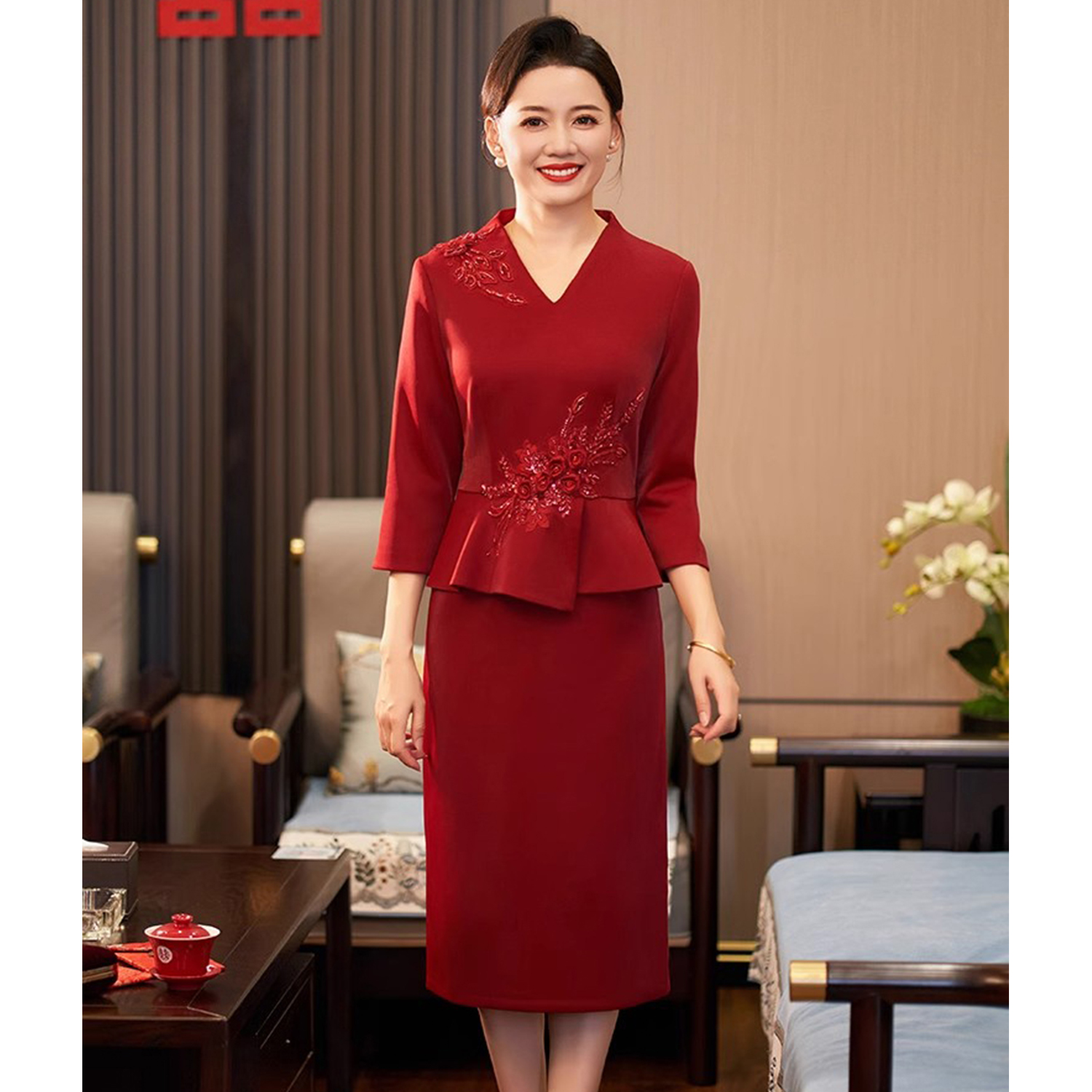 妈妈装结婚礼服喜婆婆旗袍婚宴装婚礼喜服2025新款连衣裙气质高贵