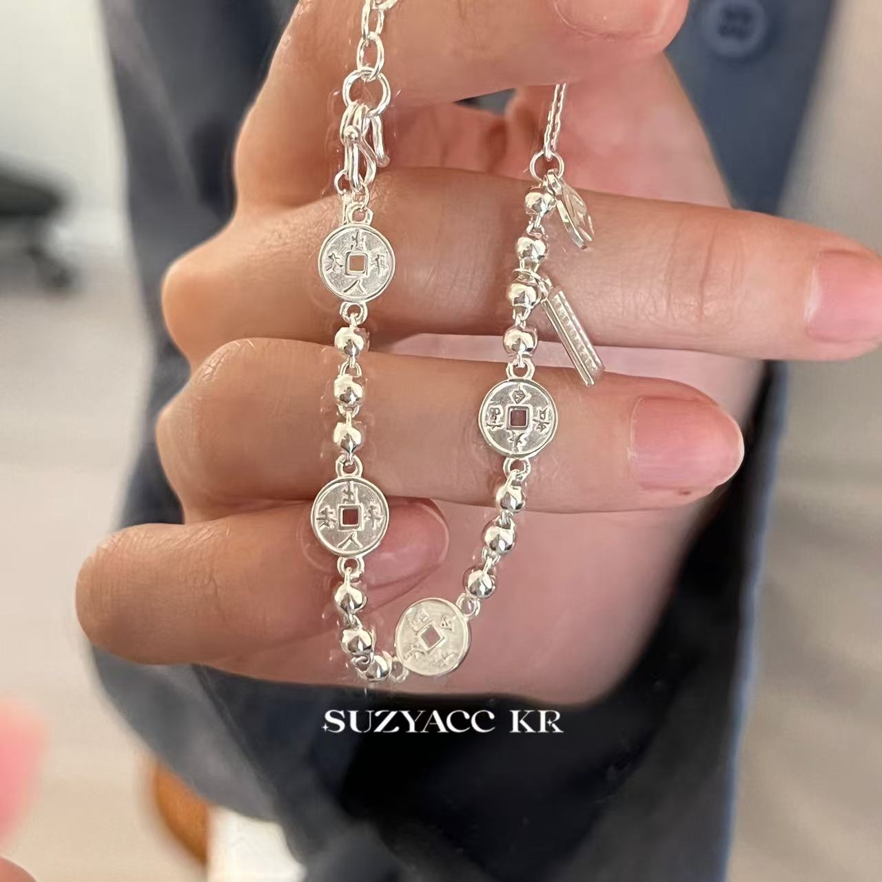 Suzyacc Kr 925银手链 925银钱币算盘手链DC0225