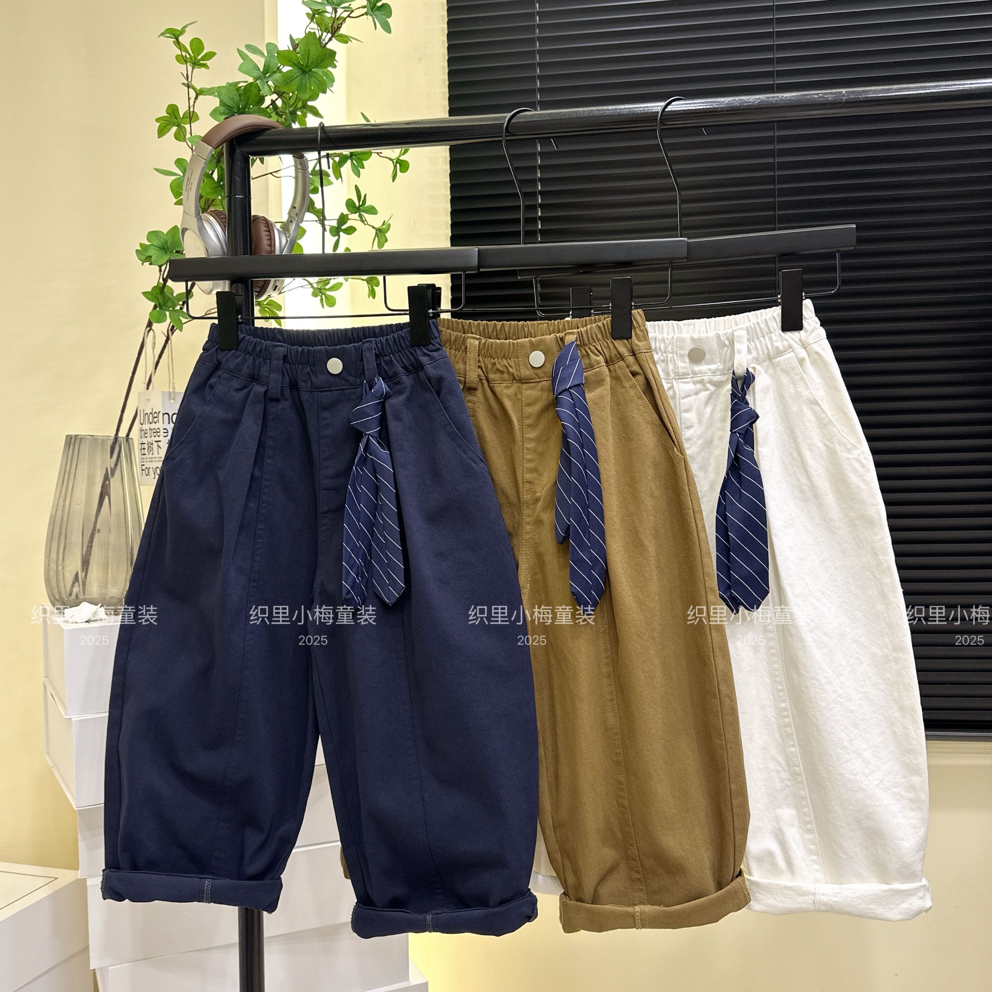 2025秋季韩版儿童时尚舒适纯色休闲长裤中大童洋气宽松百搭老爹裤