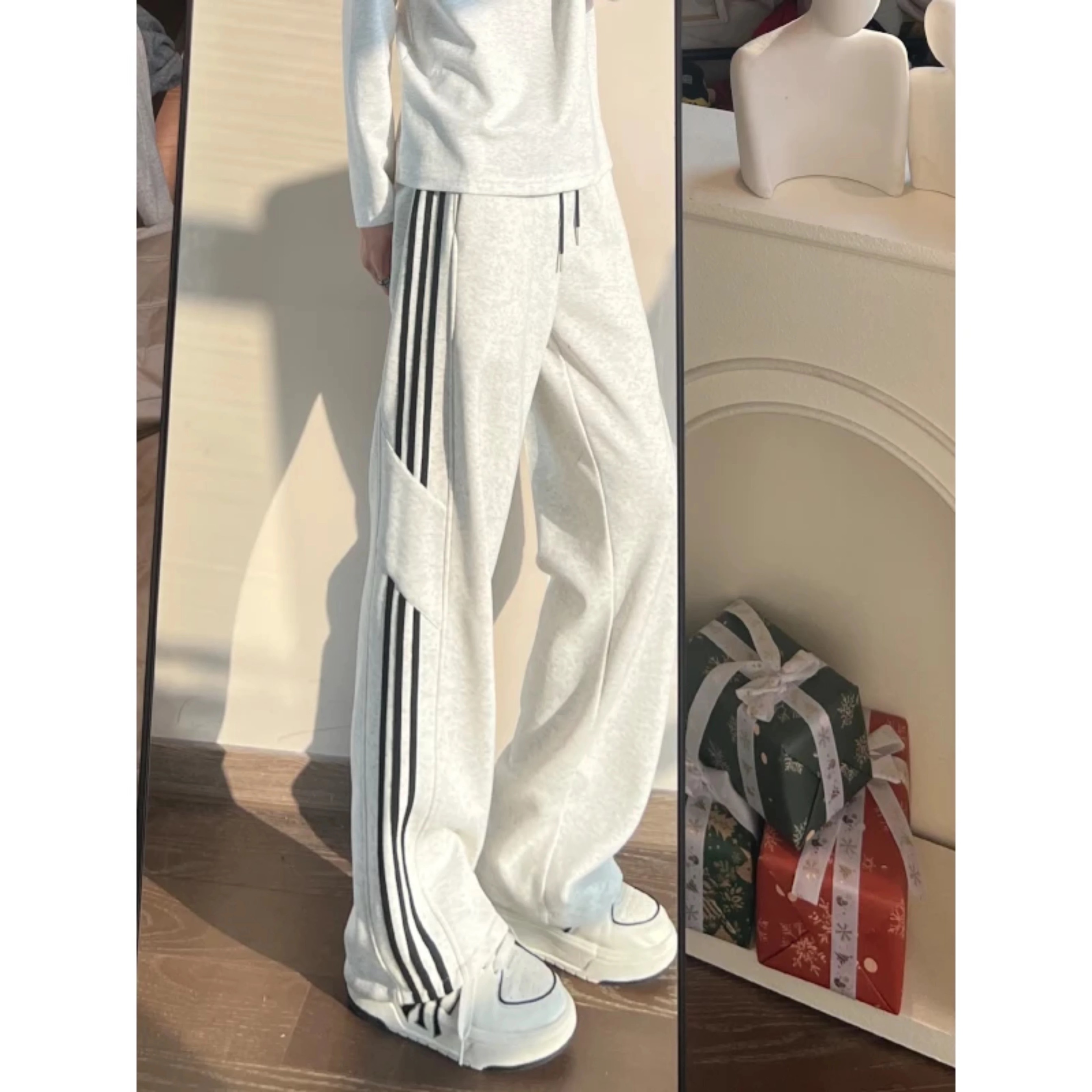 三条杠灰色卫裤男款春夏秋2025新款运动裤子高街宽松直筒休闲长裤