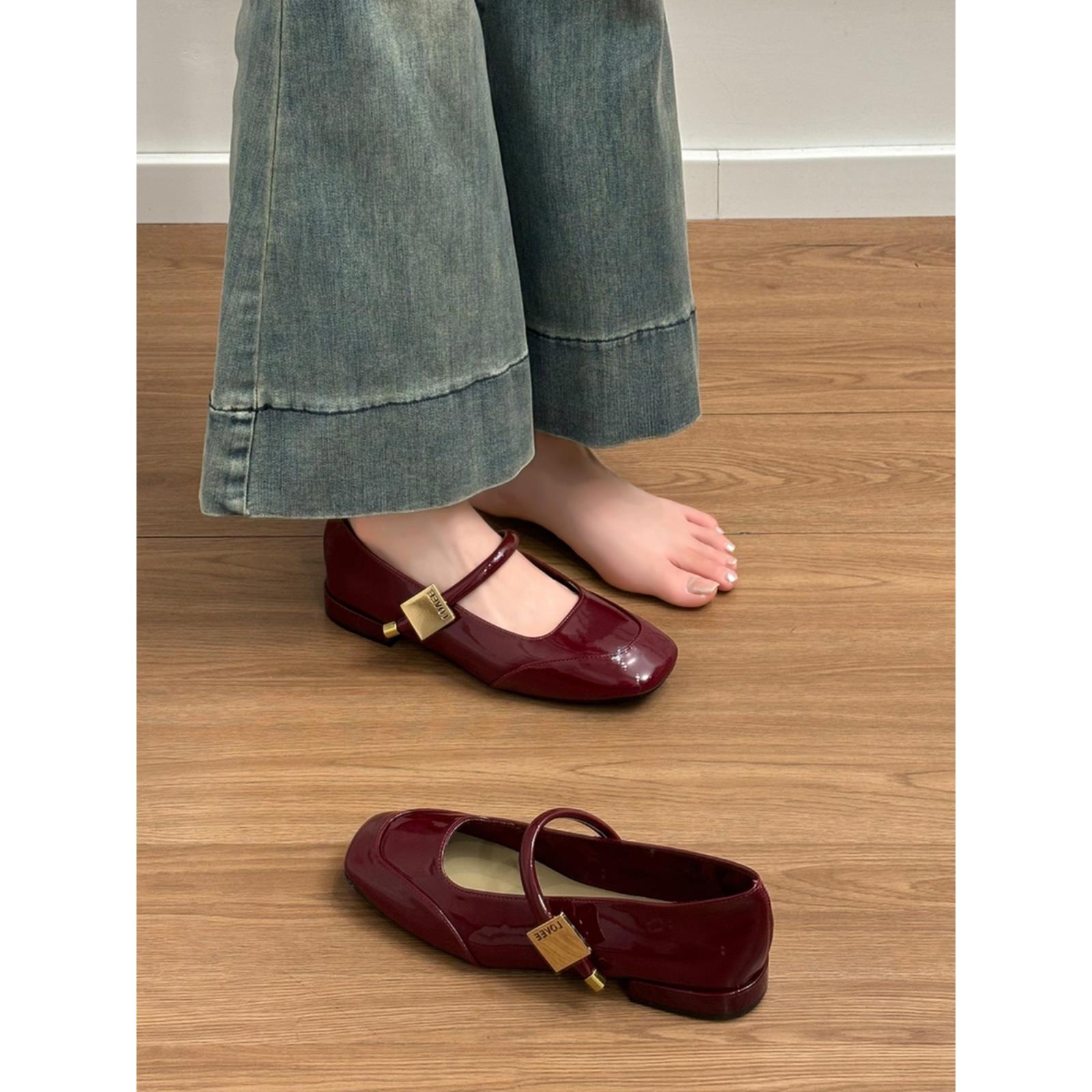 羊皮版~真皮红色玛丽珍鞋女2025新款法式复古浅口晚晚单鞋小皮鞋