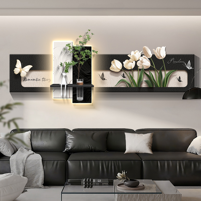 现代简约画抽象黑白高级感绿植壁画客厅装饰画沙发背景墙花卉挂画