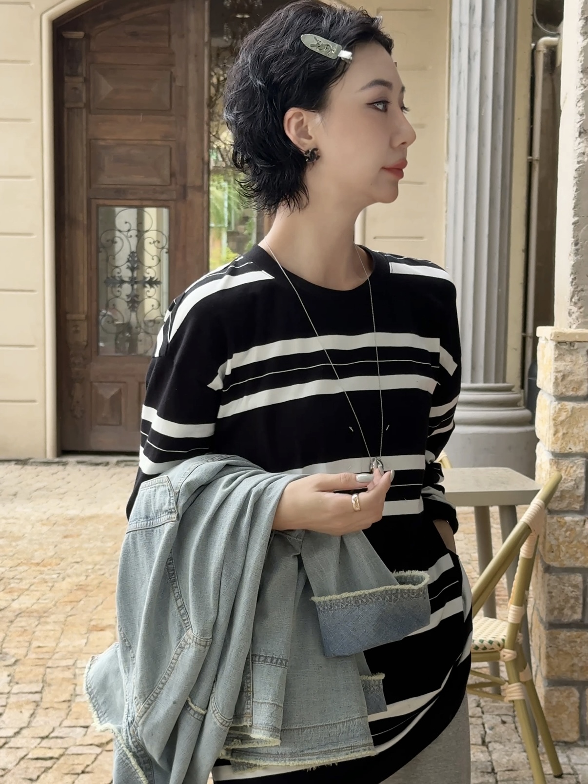 TT设计师【斑马线】日系高级感经典黑白条纹简约长袖T恤TT190562