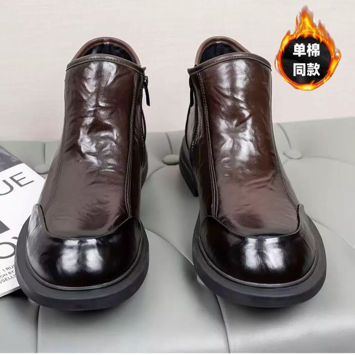 秋季牛皮切尔西靴男士休闲皮鞋真皮马丁靴高帮英伦风2025新款皮靴